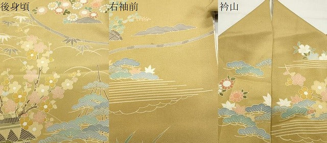 平和屋着物●訪問着　駒刺繍　風景松竹梅文　金彩　正絹　逸品　CABD9285gh