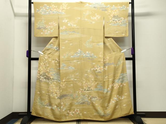 平和屋着物●訪問着　駒刺繍　風景松竹梅文　金彩　正絹　逸品　CABD9285gh