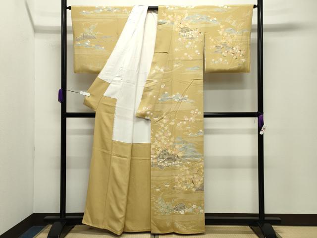 平和屋着物●訪問着　駒刺繍　風景松竹梅文　金彩　正絹　逸品　CABD9285gh
