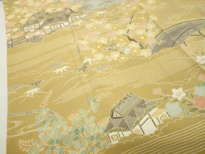 平和屋着物●訪問着　駒刺繍　風景松竹梅文　金彩　正絹　逸品　CABD9285gh