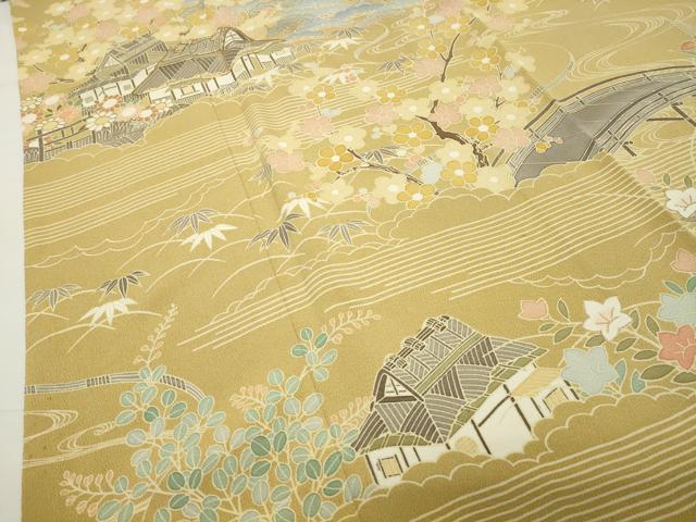 平和屋着物●訪問着　駒刺繍　風景松竹梅文　金彩　正絹　逸品　CABD9285gh