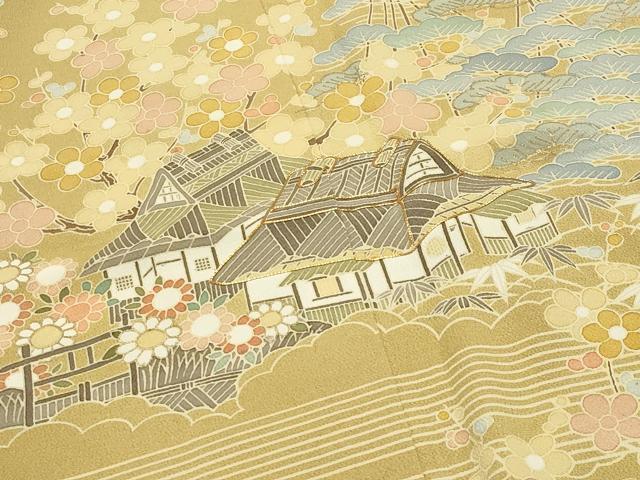 平和屋着物●訪問着　駒刺繍　風景松竹梅文　金彩　正絹　逸品　CABD9285gh