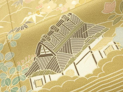 平和屋着物●訪問着　駒刺繍　風景松竹梅文　金彩　正絹　逸品　CABD9285gh