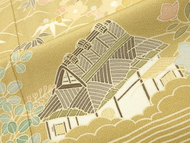 平和屋着物●訪問着　駒刺繍　風景松竹梅文　金彩　正絹　逸品　CABD9285gh