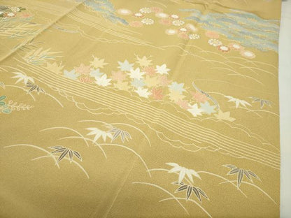 平和屋着物●訪問着　駒刺繍　風景松竹梅文　金彩　正絹　逸品　CABD9285gh