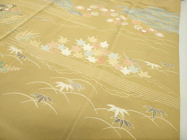 平和屋着物●訪問着　駒刺繍　風景松竹梅文　金彩　正絹　逸品　CABD9285gh
