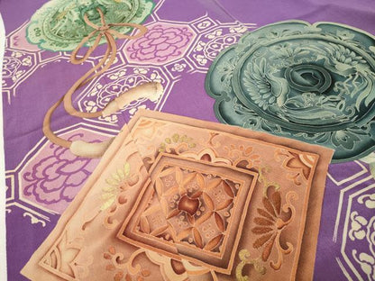 平和屋本店●アンティーク　大正ロマン　振袖　刺繍　鏡裏鳳凰花文　正絹　逸品　CABD9292gh