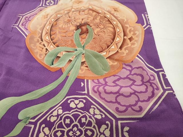 平和屋本店●アンティーク　大正ロマン　振袖　刺繍　鏡裏鳳凰花文　正絹　逸品　CABD9292gh