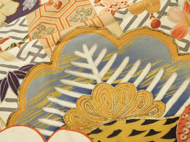 平和屋本店●アンティーク　大正ロマン　振袖　駒刺繍　几帳鳳凰松竹梅文　暈し染め　金彩　正絹　逸品　CABD9293gh