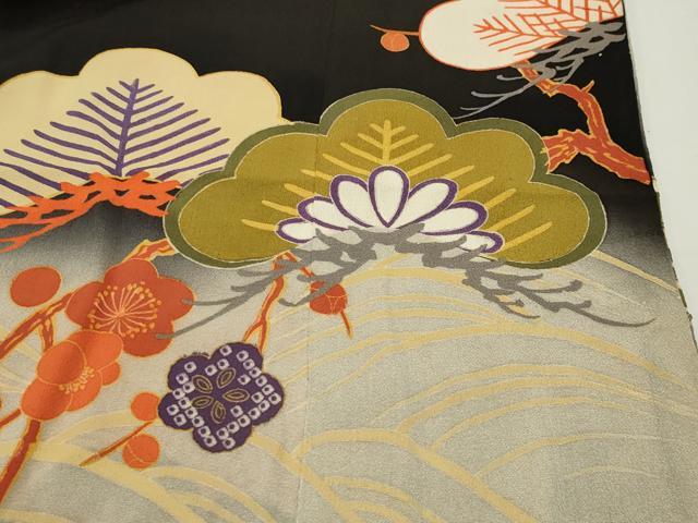 平和屋本店●アンティーク　大正ロマン　振袖　駒刺繍　几帳鳳凰松竹梅文　暈し染め　金彩　正絹　逸品　CABD9293gh