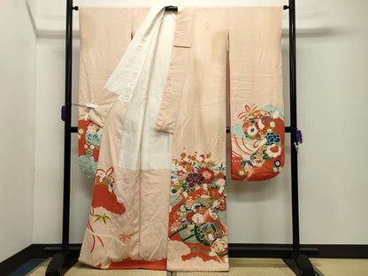 平和屋本店●アンティーク　大正ロマン　振袖　花車飛鶴文　暈し染め　金彩　正絹　逸品　CABD9295gh