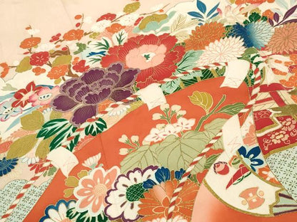 平和屋本店●アンティーク　大正ロマン　振袖　花車飛鶴文　暈し染め　金彩　正絹　逸品　CABD9295gh