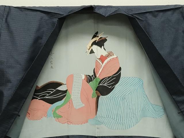 平和屋着物●男性　本場大島紬　アンサンブル　幾何学文様　正絹　逸品　CABD9296gh