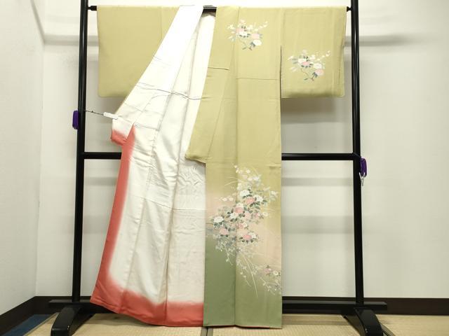 平和屋着物○訪問着 友禅 枝花文 暈し染め 正絹 逸品 CABD9297gh