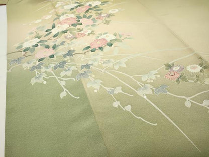 平和屋着物●訪問着　友禅　枝花文　暈し染め　正絹　逸品　CABD9297gh