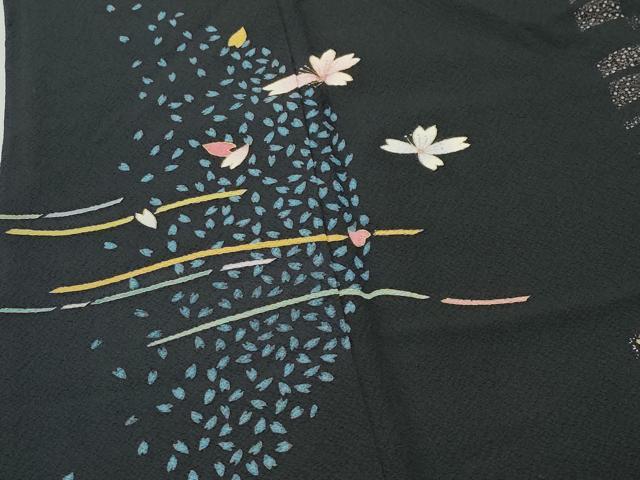 平和屋着物●訪問着　夜桜舞蝶文　黒地　正絹　逸品　AABG6523ph 平和屋着物○訪問着 夜桜舞蝶文 黒地 正絹 逸品 AABG6523ph 【公式通販】
