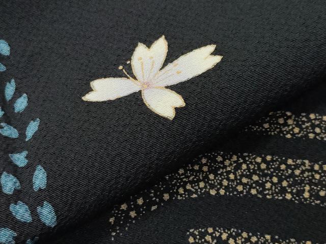 平和屋着物●訪問着　流水文　黒地　金彩　正絹　逸品　AABF2875ck 平和屋着物□訪問着 絞り 露芝流水文 金彩 正絹 逸品 AABI5807fwの通販