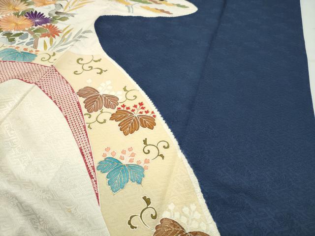 平和屋着物●創業460年・千總　振袖　駒刺繍　絞り　御所車花文　金彩　三越扱い　正絹　逸品　CABD9303gh