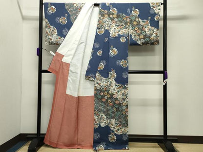 平和屋着物●江戸紅型　五味桂子　訪問着　雪輪花唐草文　鬼しぼ縮緬　正絹　逸品　CABD9305gh