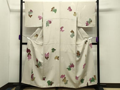 平和屋着物▼上質な小紋　地紋起こし　舞葉文　正絹　逸品　CABD9309gh