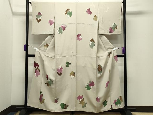 平和屋着物▼上質な小紋　地紋起こし　舞葉文　正絹　逸品　CABD9309gh