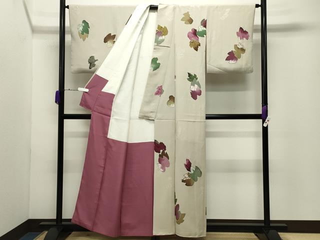 平和屋着物▼上質な小紋　地紋起こし　舞葉文　正絹　逸品　CABD9309gh