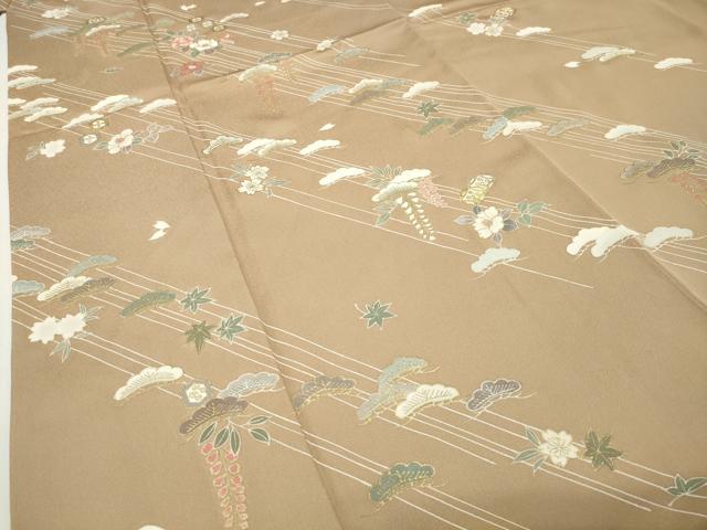 平和屋着物●中国三大刺繍　相良刺繍　訪問着　椿松藤花文　金彩　鈴乃屋扱い　正絹　逸品　CABD9316gh