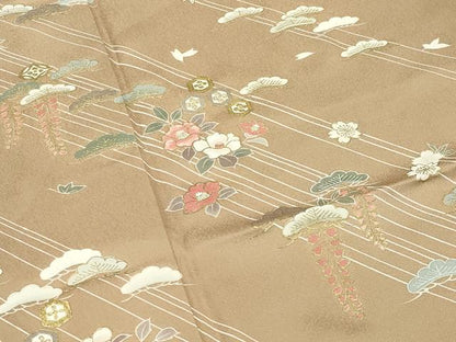 平和屋着物●中国三大刺繍　相良刺繍　訪問着　椿松藤花文　金彩　鈴乃屋扱い　正絹　逸品　CABD9316gh