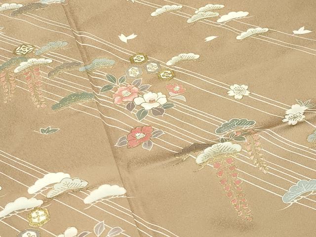 平和屋着物●中国三大刺繍　相良刺繍　訪問着　椿松藤花文　金彩　鈴乃屋扱い　正絹　逸品　CABD9316gh