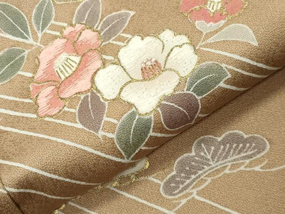 平和屋着物●中国三大刺繍　相良刺繍　訪問着　椿松藤花文　金彩　鈴乃屋扱い　正絹　逸品　CABD9316gh