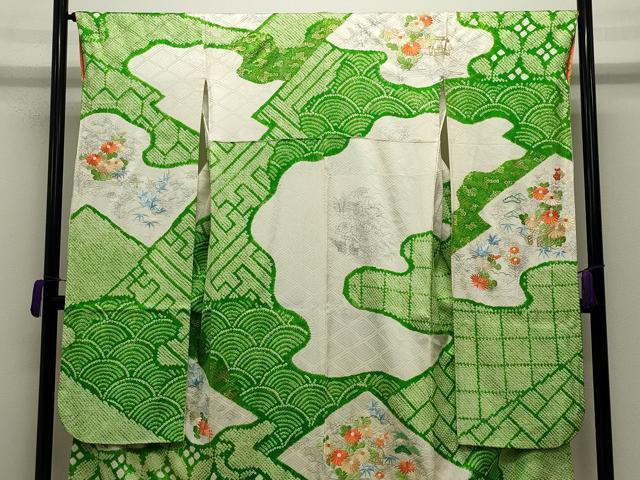 平和屋着物●豪華振袖　絞り　刺繍　風景松竹梅花文　金彩　高島屋扱い　正絹　逸品　CABD9318gh