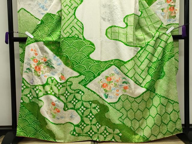 平和屋着物●豪華振袖　絞り　刺繍　風景松竹梅花文　金彩　高島屋扱い　正絹　逸品　CABD9318gh