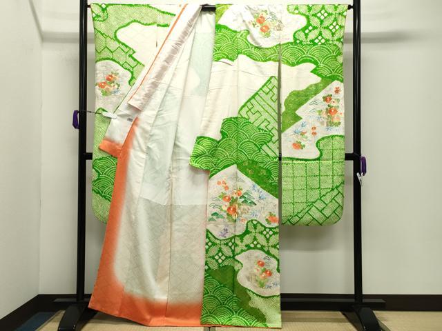 平和屋着物●豪華振袖　絞り　刺繍　風景松竹梅花文　金彩　高島屋扱い　正絹　逸品　CABD9318gh
