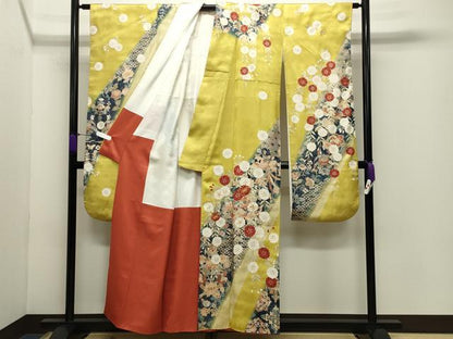 平和屋着物●世界的ファッションデザイナー山本寛斎kansaiブランド　振袖　駒刺繍　鳳凰舞桜文　暈し染め　金彩　正絹　逸品　CABD9320gh