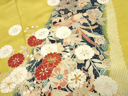 平和屋着物●世界的ファッションデザイナー山本寛斎kansaiブランド　振袖　駒刺繍　鳳凰舞桜文　暈し染め　金彩　正絹　逸品　CABD9320gh