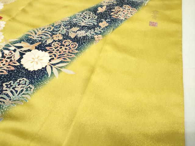 平和屋着物●世界的ファッションデザイナー山本寛斎kansaiブランド　振袖　駒刺繍　鳳凰舞桜文　暈し染め　金彩　正絹　逸品　CABD9320gh