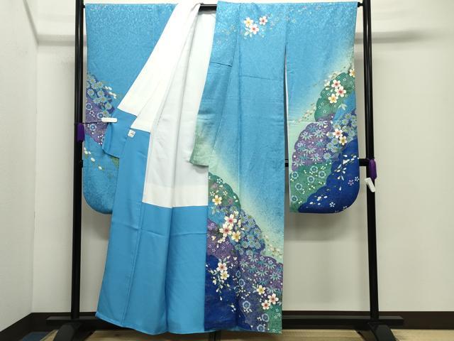 平和屋着物●豪華振袖　駒刺繍　雪輪舞桜文　暈し染め　金彩　金通し地　京都きもの友禅扱い　正絹　逸品　CABD9321gh