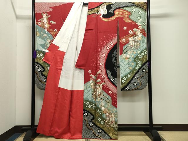 平和屋着物●豪華振袖　絞り　御所車花文　金銀彩　正絹　逸品　CABD9322gh