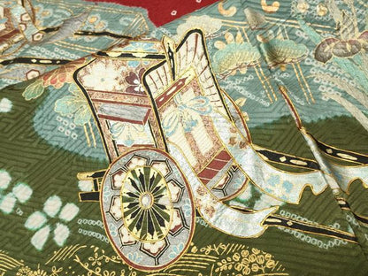 平和屋着物●豪華振袖　絞り　御所車花文　金銀彩　正絹　逸品　CABD9322gh