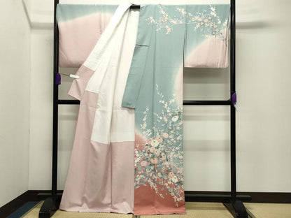 平和屋着物●訪問着　友禅　作家物　枝花文　暈し染め　正絹　逸品　CABD9324gh