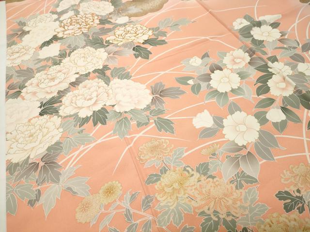平和屋着物●訪問着　駒刺繍　雲重ね花文　暈し染め　金彩　正絹　逸品　CABD9325gh