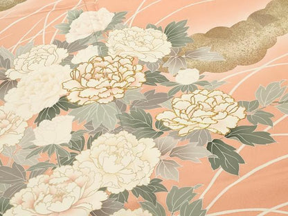 平和屋着物●訪問着　駒刺繍　雲重ね花文　暈し染め　金彩　正絹　逸品　CABD9325gh
