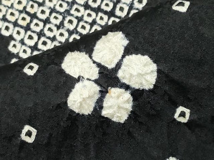 平和屋着物●訪問着　絞り　流水枝花文　黒地　ロング丈　正絹　逸品　CABD9327gh