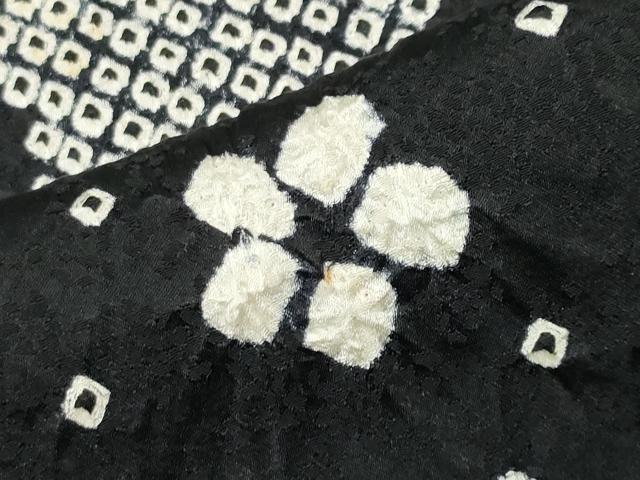 平和屋着物●訪問着　絞り　流水枝花文　黒地　ロング丈　正絹　逸品　CABD9327gh