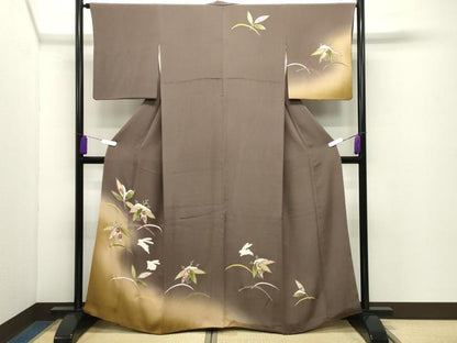 平和屋着物●訪問着　跳兎　笹花文　暈し染め　金彩　鬼しぼ縮緬　正絹　逸品　CABD9331gh