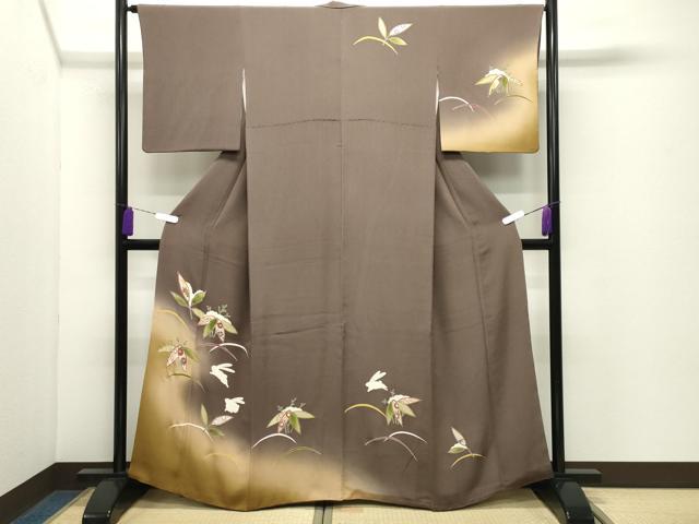 平和屋着物●訪問着　跳兎　笹花文　暈し染め　金彩　鬼しぼ縮緬　正絹　逸品　CABD9331gh