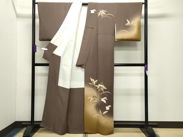 平和屋着物●訪問着　跳兎　笹花文　暈し染め　金彩　鬼しぼ縮緬　正絹　逸品　CABD9331gh