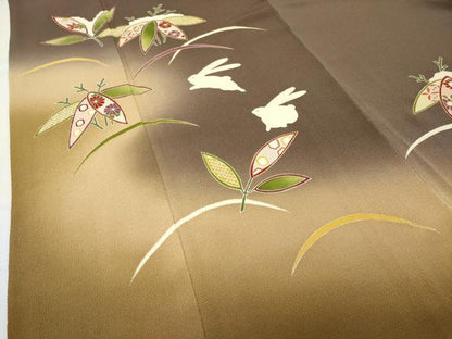 平和屋着物●訪問着　跳兎　笹花文　暈し染め　金彩　鬼しぼ縮緬　正絹　逸品　CABD9331gh