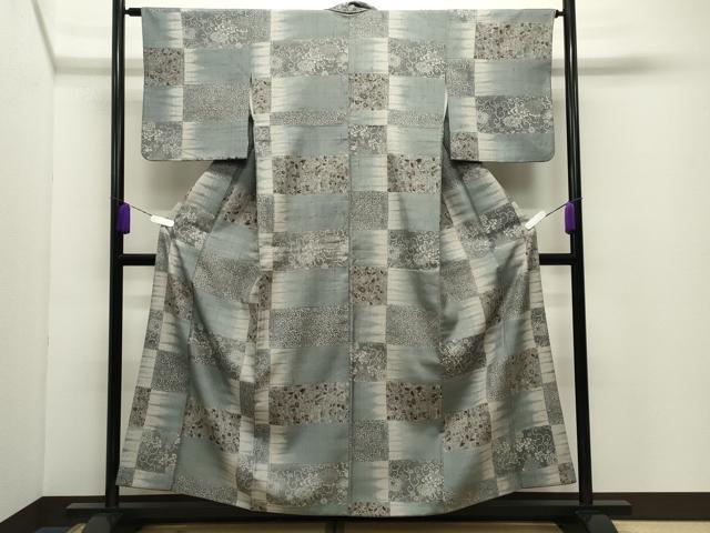 平和屋着物●上質な小紋　紬地　休み鳥花唐草文　正絹　逸品　CABD9332gh