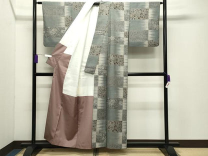 平和屋着物●上質な小紋　紬地　休み鳥花唐草文　正絹　逸品　CABD9332gh